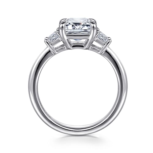 18K White Gold Emerald Cut Three Stone Diamond Engagement Ring