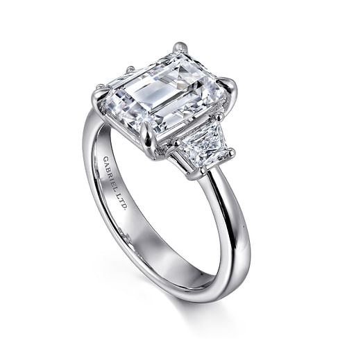 18K White Gold Emerald Cut Three Stone Diamond Engagement Ring