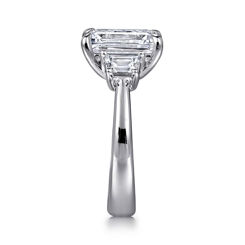 18K White Gold Emerald Cut Three Stone Diamond Engagement Ring