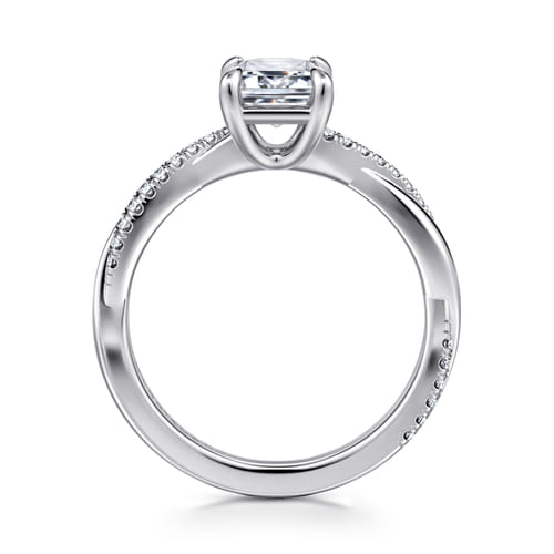 18K White Gold Emerald Cut Twisted Diamond Engagement Ring