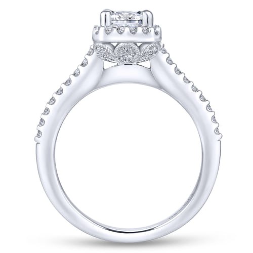 18K White Gold Emerald Halo Diamond Engagement Ring