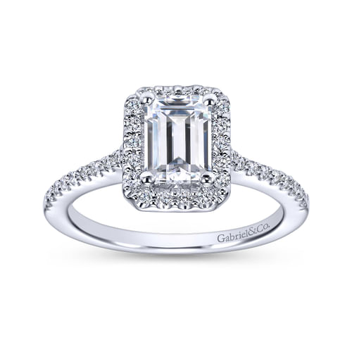 18K White Gold Emerald Halo Diamond Engagement Ring