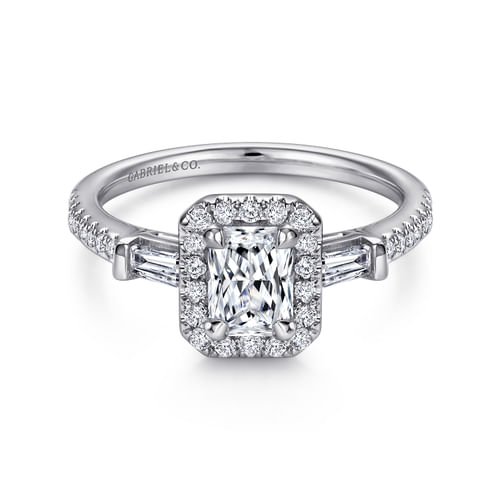 18K White Gold Emerald Halo Diamond Engagement Ring