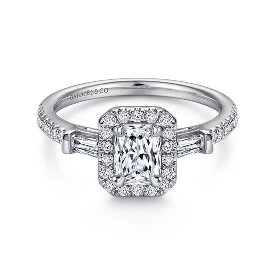 Gabriel - 18K White Gold Emerald Halo Diamond Engagement Ring