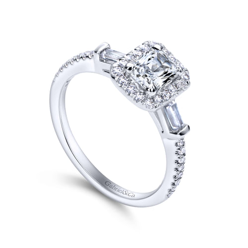 18K White Gold Emerald Halo Diamond Engagement Ring