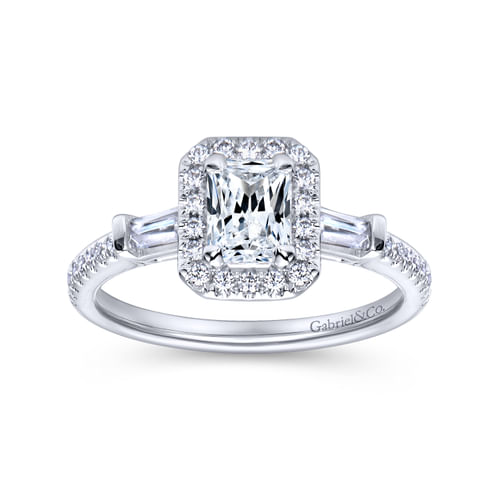 18K White Gold Emerald Halo Diamond Engagement Ring