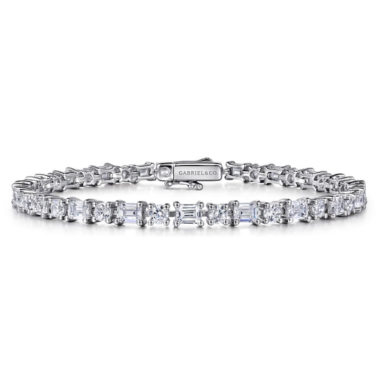 Gabriel - 18K White Gold Emerald cut and Round Diamond Tennis Bracelet