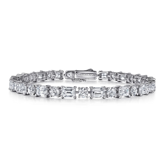 Gabriel - 18K White Gold Emerald cut and Round Diamond Tennis Bracelet