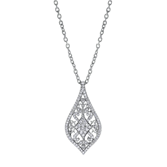 Gabriel - 18K White Gold Filigree Diamond Teardrop Pendant Necklace Gabriel - 18K White Gold Filigree Diamond Teardrop Pendant Necklace