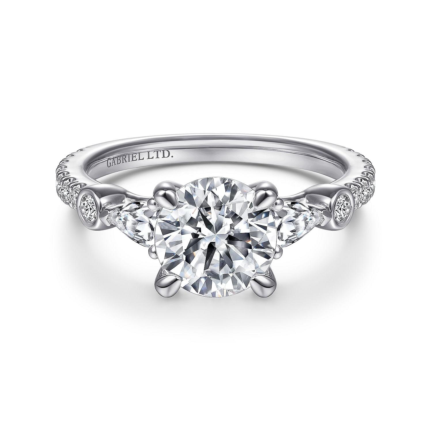 Gabriel - 18K White Gold Five Stone Round Diamond Engagement Ring