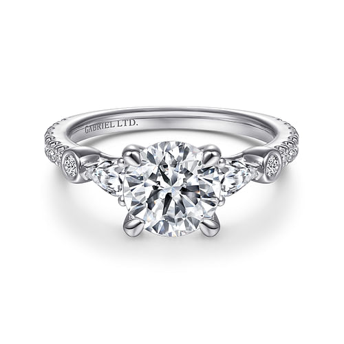 18K White Gold Five Stone Round Diamond Engagement Ring