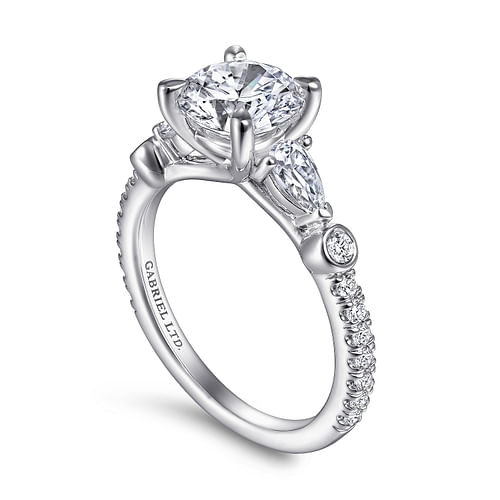 18K White Gold Five Stone Round Diamond Engagement Ring