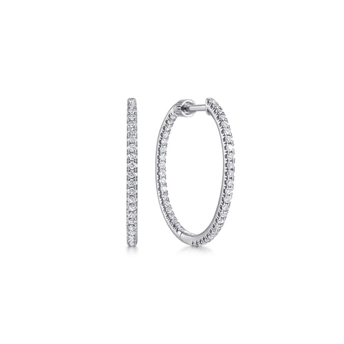 18K White Gold French Pav¿ª 20mm Round Inside Out Diamond Hoop Earrings