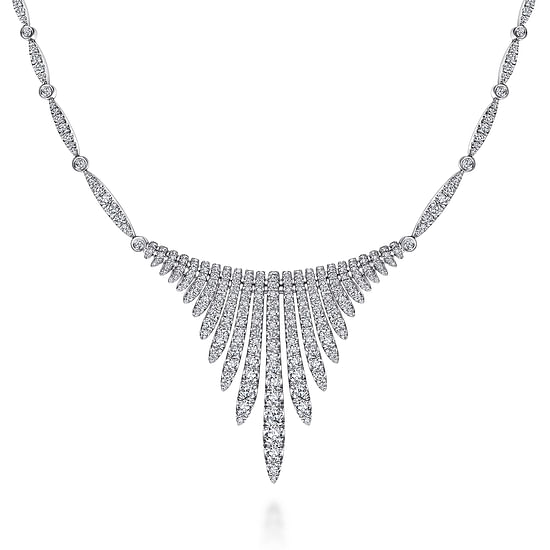 Gabriel - 18K White Gold Graduating Diamond Bar Statement Necklace