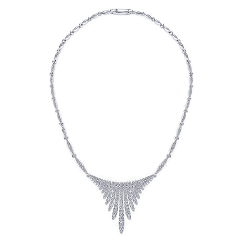 18K White Gold Graduating Diamond Bar Statement Necklace