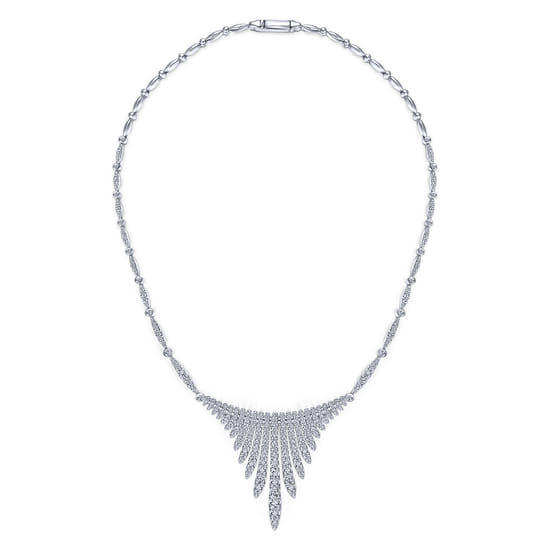 18K White Gold Graduating Diamond Bar Statement Necklace angle 2 18K White Gold Graduating Diamond Bar Statement Necklace angle 2