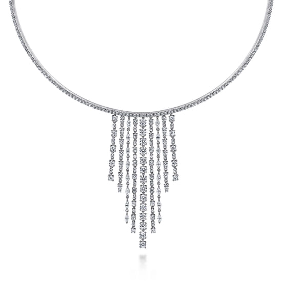 Gabriel - 18K White Gold Graduating Diamond Bar Statement Necklace