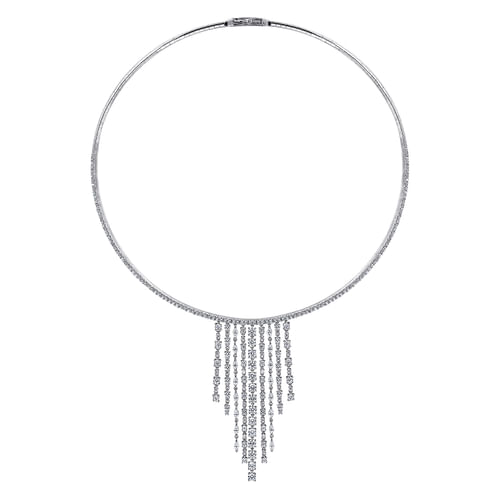 18K White Gold Graduating Diamond Bar Statement Necklace