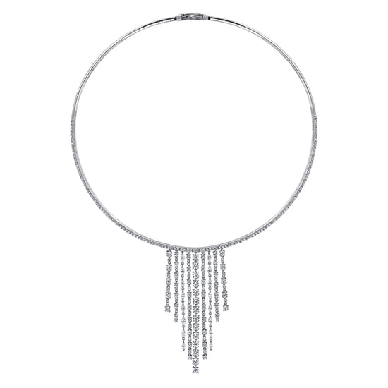 18K White Gold Graduating Diamond Bar Statement Necklace angle 2 18K White Gold Graduating Diamond Bar Statement Necklace angle 2
