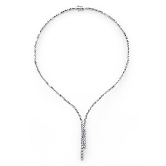 18K White Gold Graduating Diamond Necklace angle 2 18K White Gold Graduating Diamond Necklace angle 2