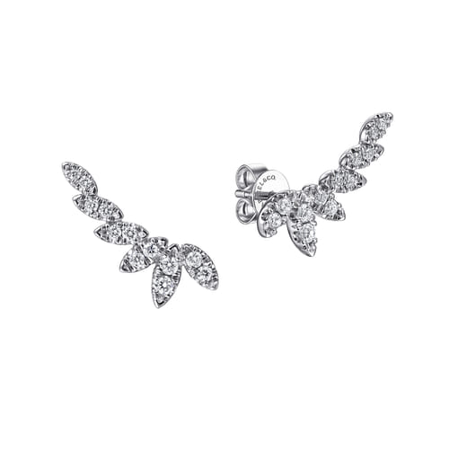18K White Gold Graduating Marquise Shape Curved Diamond Stud Earrings