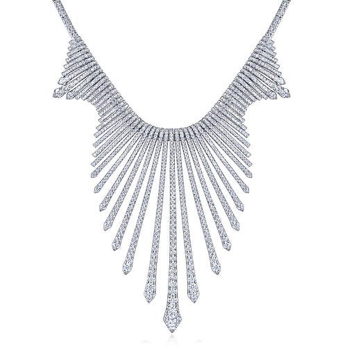 18K White Gold Graduating Spikes Diamond Statement Necklace