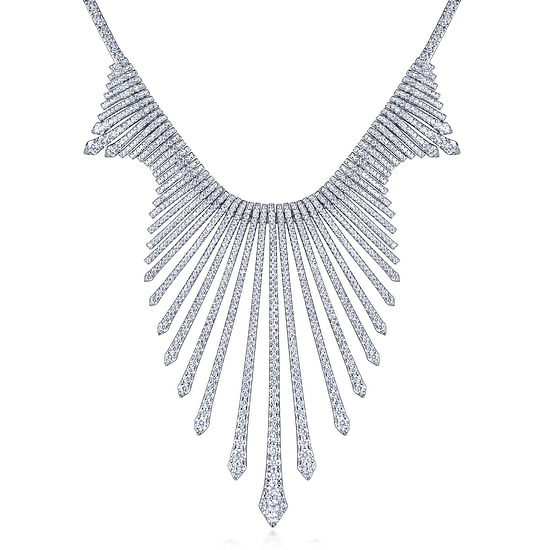 Gabriel - 18K White Gold Graduating Spikes Diamond Statement Necklace