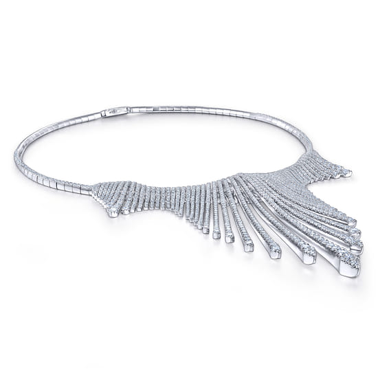 18K White Gold Graduating Spikes Diamond Statement Necklace angle 2 18K White Gold Graduating Spikes Diamond Statement Necklace angle 2
