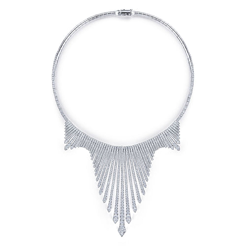 18K White Gold Graduating Spikes Diamond Statement Necklace