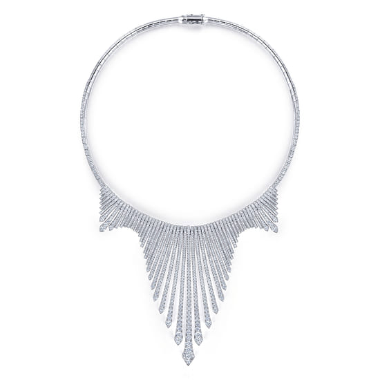 18K White Gold Graduating Spikes Diamond Statement Necklace angle 3 18K White Gold Graduating Spikes Diamond Statement Necklace angle 3