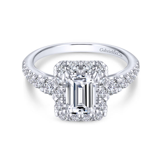 Gabriel - 18K White Gold Halo Emerald Cut Diamond Engagement Ring