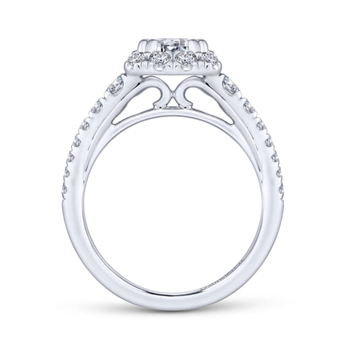 18K White Gold Halo Emerald Cut Diamond Engagement Ring