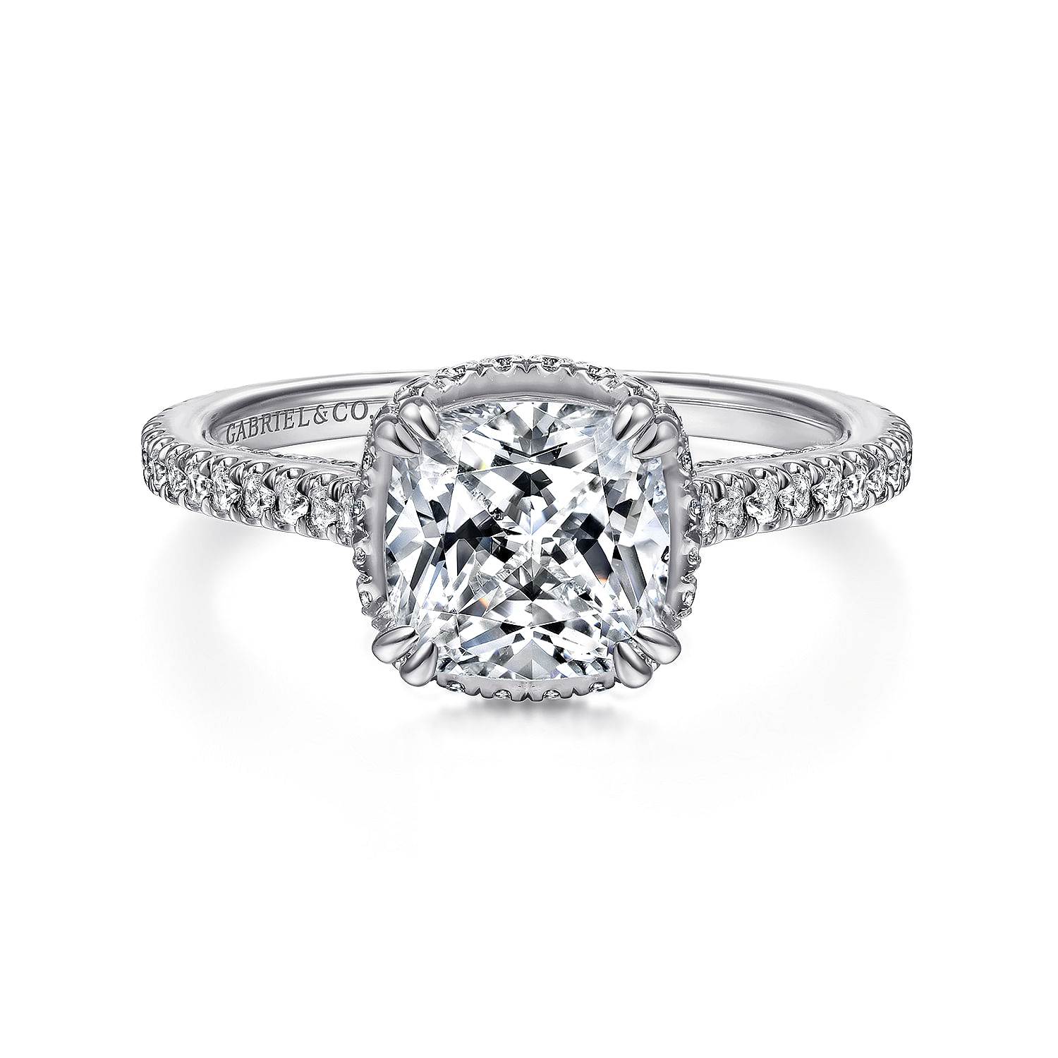 Gabriel - 18K White Gold Hidden Halo Cushion Cut Diamond Engagement Ring