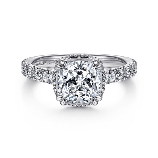 Gabriel - 18K White Gold Hidden Halo Cushion Cut Diamond Engagement Ring