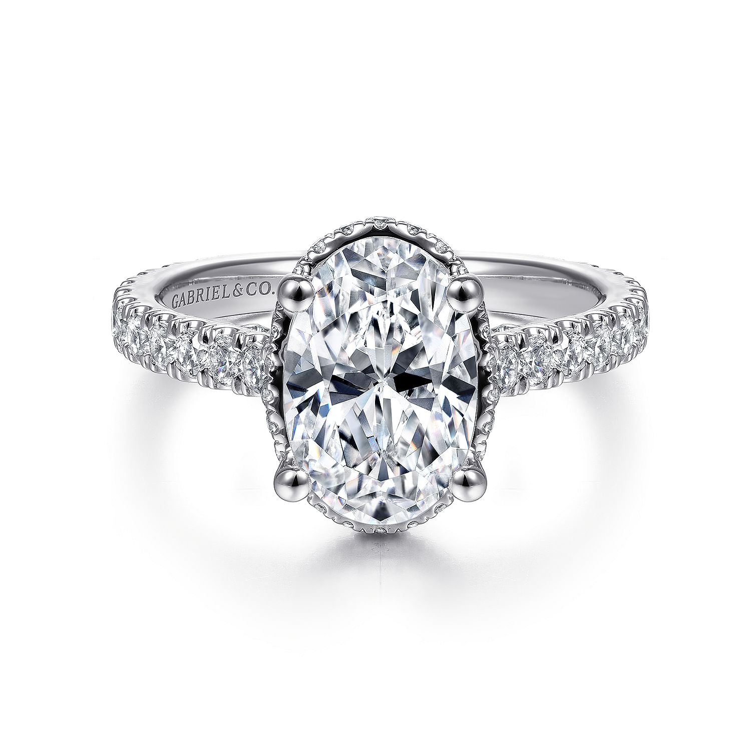 Gabriel - 18K White Gold Hidden Halo Oval Diamond Engagement Ring