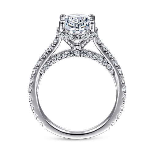 18K White Gold Hidden Halo Oval Diamond Engagement Ring