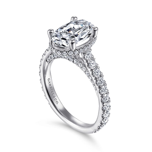 18K White Gold Hidden Halo Oval Diamond Engagement Ring