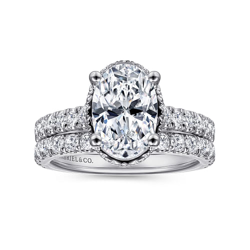 18K White Gold Hidden Halo Oval Diamond Engagement Ring