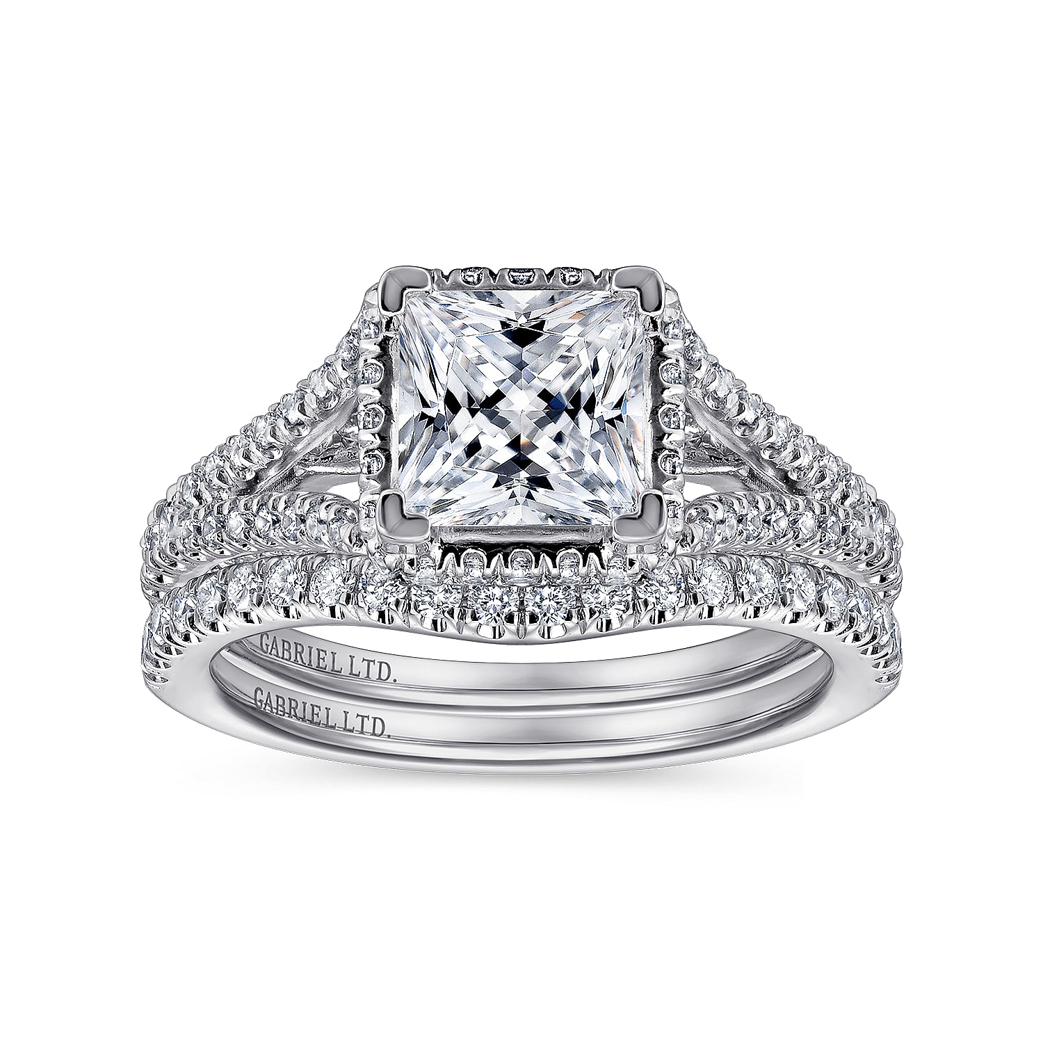 18K White Gold Hidden Halo Princess Cut Diamond Engagement Ring