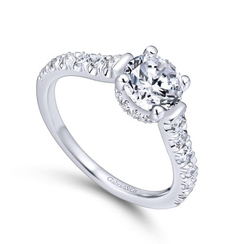 18K White Gold Hidden Halo Round Diamond Engagement Ring