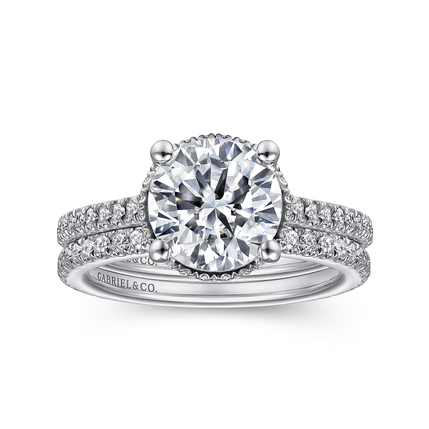 18K White Gold Hidden Halo Round Diamond Engagement Ring