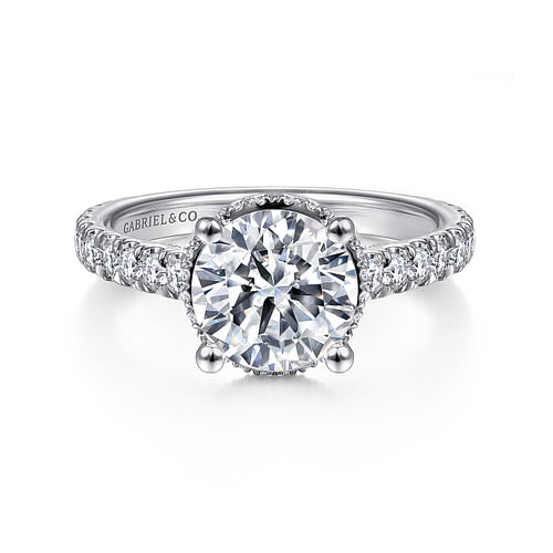 18K White Gold Hidden Halo Round Diamond Engagement Ring