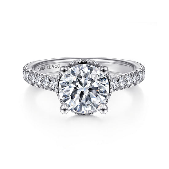 Gabriel - 18K White Gold Hidden Halo Round Diamond Engagement Ring