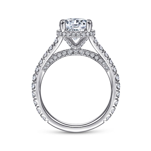 18K White Gold Hidden Halo Round Diamond Engagement Ring