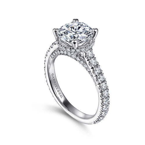 18K White Gold Hidden Halo Round Diamond Engagement Ring