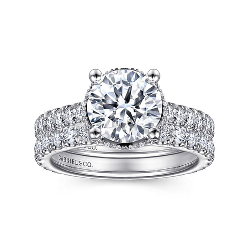 18K White Gold Hidden Halo Round Diamond Engagement Ring