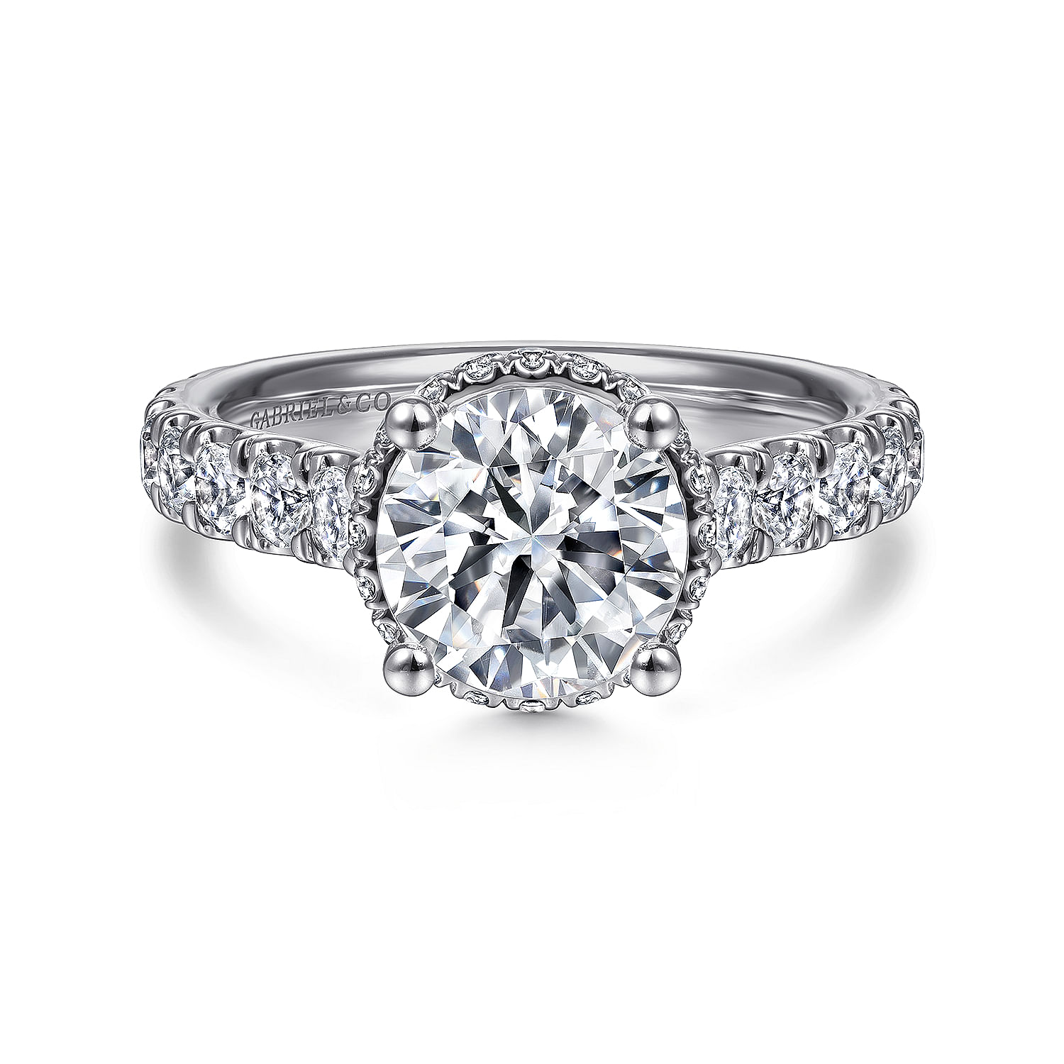 Gabriel - 18K White Gold Hidden Halo Round Diamond Engagement Ring