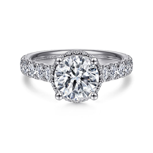 18K White Gold Hidden Halo Round Diamond Engagement Ring