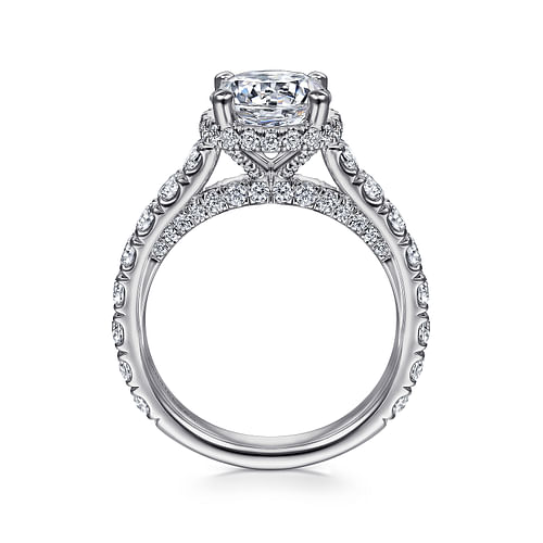 18K White Gold Hidden Halo Round Diamond Engagement Ring