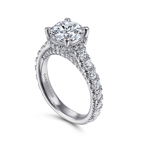 18K White Gold Hidden Halo Round Diamond Engagement Ring